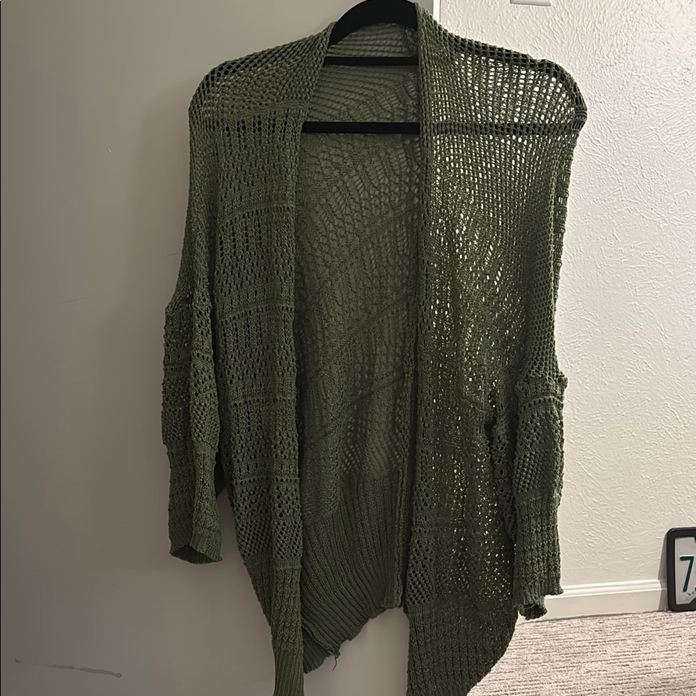 Olive Green Open Knit Women's Sweater